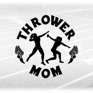Sports Clipart: Black Track & Field Logo with Words "Thrower Mom" and Female Shot Put / Discus Athletes - Digital Download svg png dxf pdf