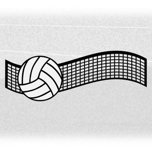 Sports Clipart: Black Outline of Wavy Volleyball Net with Large White Volleyball Overlay for Players - Digital Download svg png dxf pdf
