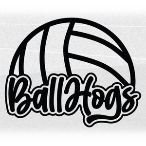 Sports Clipart: Black Half Volleyball with Fun Script "BallHogs" Team Mascot Name - Change Color Yourself - Digital Download svg png dxf pdf