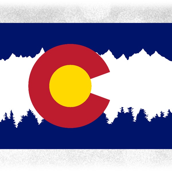 Geography Clipart: Official Colorado State Flag w/ Silhouettes of Mountain Range & Pine Trees in Stripes - Digital Download svg png dxf pdf