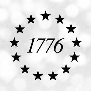 Shape Clipart: Black 1776 Independence Day Date Year Encircled with Original 13 Stars for United States - Digital Download svg png dxf pdf