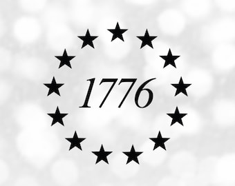 Shape Clipart: Black 1776 Independence Day Date Year Encircled with Original 13 Stars for United States - Digital Download svg png dxf pdf