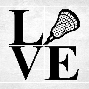 Sports Clipart: Black Bold NY Style Letters voor Word "L O V E" met Lacrosse Stick Net Shape In plaats van O - Digital Download SVG & GT