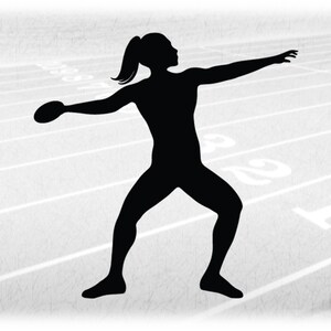 Sports Clipart: Black Female/Woman/Girl Thrower Silhouette with Discus for Track and Field Throwing Event - Digital Download svg png dxf pdf