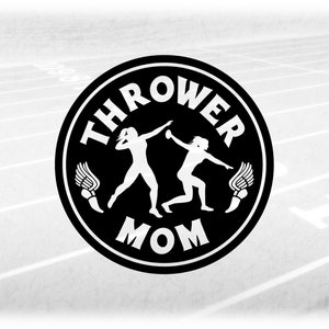 Sports Clipart: Black Track & Field Logo with Words "Thrower Mom" and Female Shot Put / Discus Athletes - Digital Download svg png dxf pdf