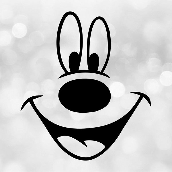 Entertainment Clipart: Black Smiling Face with Big Eyes, Nose, Mouth Spoof or Parody Inspired by Famous Mouse - Digital Download SVG/PNG