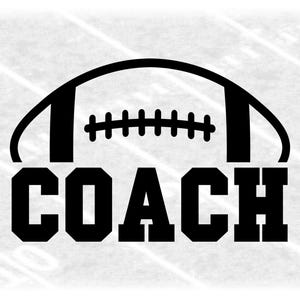 Sports Clipart: Black Half Football Outline with Word "Coach" in College Varsity Style for Coaches - Digital Download svg png dxf pdf