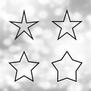 Clipart forma: quattro semplici forme di contorno a stella nera su un foglio da copiare / incollare o trascinare / rilasciare nel tuo progetto - Digital Download SVG & PNG