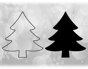 Holiday Clipart: Black Solid and Outline of Simple Evergreen / Pine Tree for Winter, Christmas Tree, or Yule - Digital Download SVG & PNG