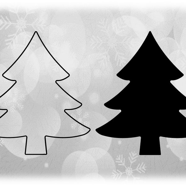 Holiday Clipart: Black Solid and Outline of Simple Evergreen / Pine Tree for Winter, Christmas Tree, or Yule - Digital Download SVG & PNG