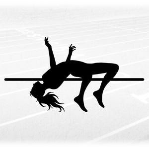 Sports Clipart: Track and Field Black High Jump Silhouette of Female Jumper Over Bar - Simple Easy Basic - Digital Download svg png dxf pdf