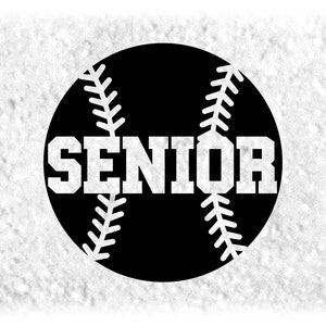 Sports Clipart: Black Baseball / Softball Silhouette with Word "SENIOR" in Cutout in College Type Letters - Digital Download svg png dxf pdf