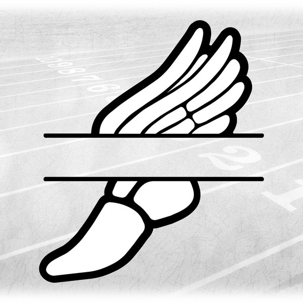 Sports Clipart: White on Black Layered Winged Running Shoe Split Name Frame from Mercury / Hermes "Track & Field" - Digital Download SVG/PNG