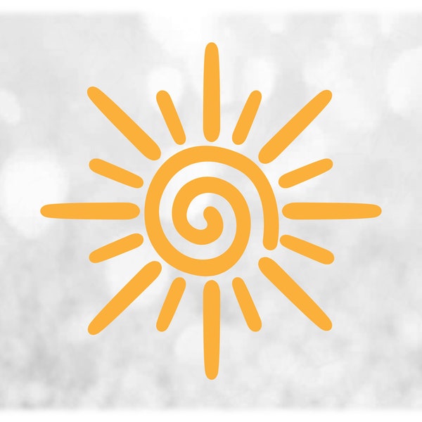 Nature Clipart Yellow Sun or Sunshine Silhouette with Spiral Center for Beach, Summer or Celestial Themes - Digital Download svg png dxf pdf