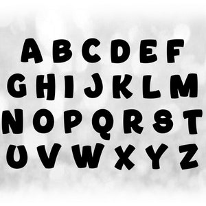 Word Clipart: Modelos de letras do alfabeto de desenho animado preto sólido agrupados em uma única folha - Download digital SVG - Arquivo de fonte NÃO instalável