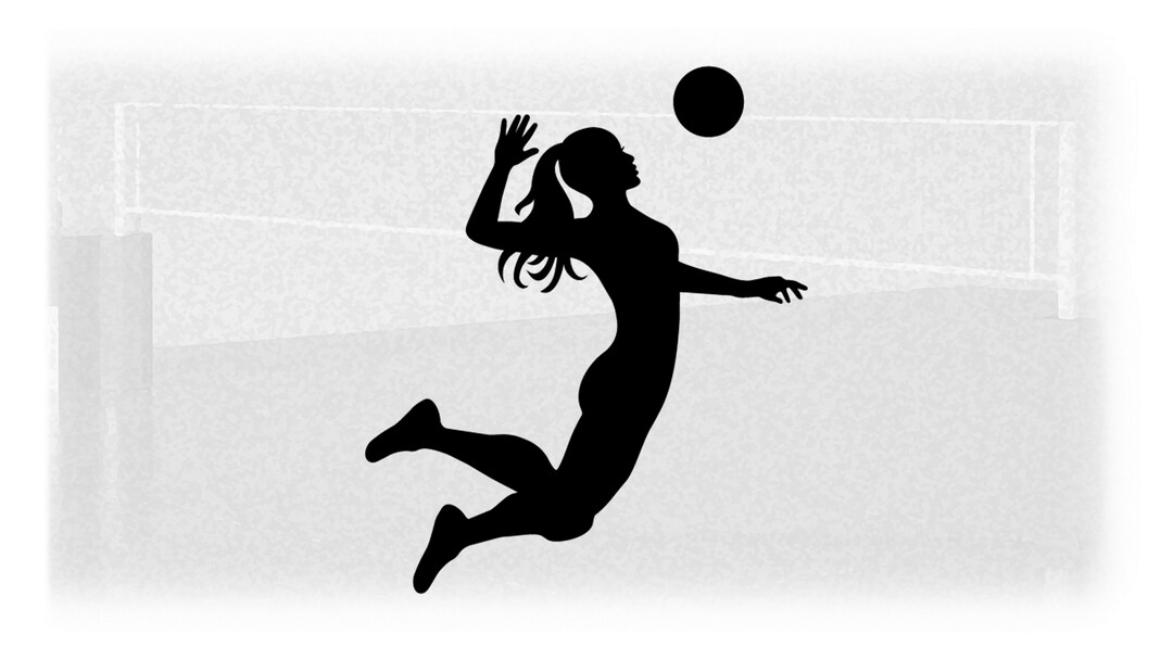 Sports Clipart Volleyball Player / Hitter Black Silhouette W/ Ball for