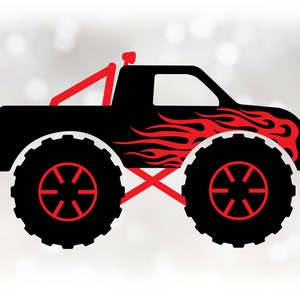 Car/Automotive Clipart: Black Monster Truck with Bright Red Fire Flames, Bars and Lights Layered on Top - Digital Download svg png dxf pdf