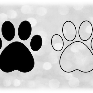 Animaux et Nature Clipart: Basic Dog or Puppy Paw Print in Black Solid and Outline - Chien, Chiot, Chat, Animal de compagnie - Téléchargement numérique SVG & PNG