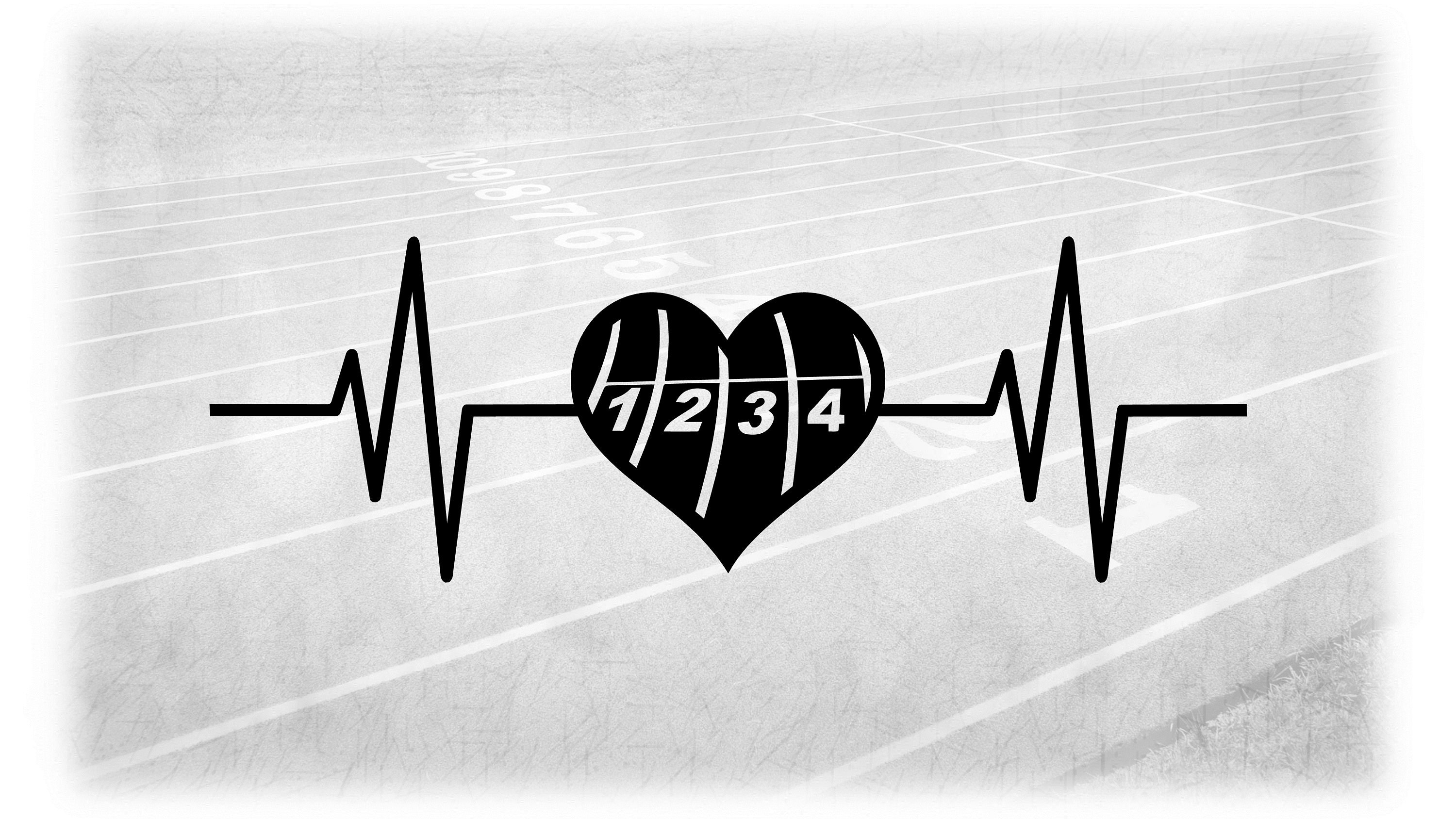 Sport Clipart: Black Track and Field Heart Shaped 4-Lane Track Inside Heart Rate Monitor, EKG, Pulse, Lifeline - Digitaler Download SVG & PNG