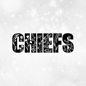 Sports Clipart: Bold Black Team Mascot Name "CHIEFS" with Patch of Many Different Wildflowers Cut Out - Digital Download svg png dxf pdf