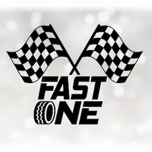 Car/Automotive Clipart: Black Checkered Racing Flags for Track Finish Line with Bold Words "Fast One" - Digital Download svg png dxf pdf