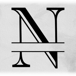 Clipart de palavra: Inicial maiúscula em estilo colonial gravado formal preto ou letra dividida em monograma "N" para adicionar nome - download digital SVG e PNG