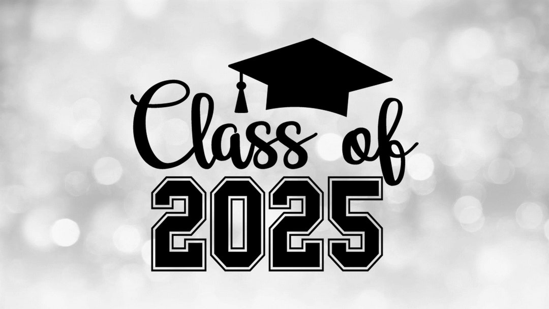 Educational Clipart Words class of 2025 in Varsity / Collegiate and Script Style With