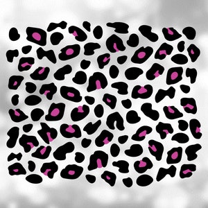 May include: Black and pink leopard print pattern.