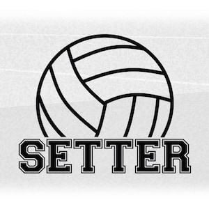Sports Clipart: Black Bold Half Volleyball Silhouette Outline with Word "Setter" in College Varsity Type - Digital Download svg png dxf pdf
