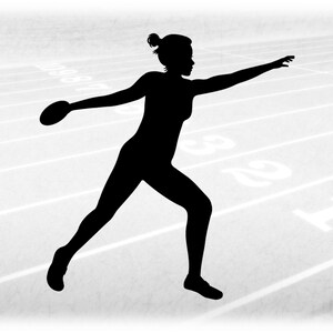 Sports Clipart: Black Silhouette of Female/Woman Thrower with Discus for Track and Field Throwing Event - Digital Download svg png dxf pdf