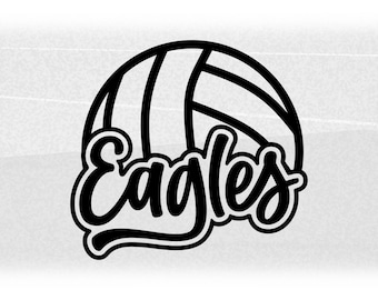 Sports Clipart: Black Half Volleyball with Fun Scripty "Eagles" Team Mascot Name - Change Color Yourself - Digital Download svg png dxf pdf