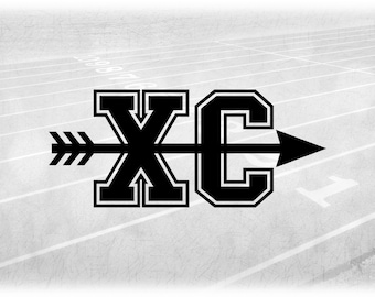 Sports Clipart: Thick Bold Black Letters "XC" Standing for Cross Country with Arrow through the MIddle - Digital Download svg png dxf pdf