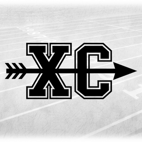 Sports Clipart: Thick Bold Black Letters "XC" Standing for Cross Country with Arrow through the MIddle - Digital Download svg png dxf pdf