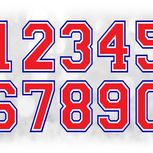 Sport Clipart: Jersey Anzahl Vorlagen auf einem Blatt - Blau, Weiß, Rot, Ebenen - Digitaler Download SVG, nicht installierte Schriftdatei