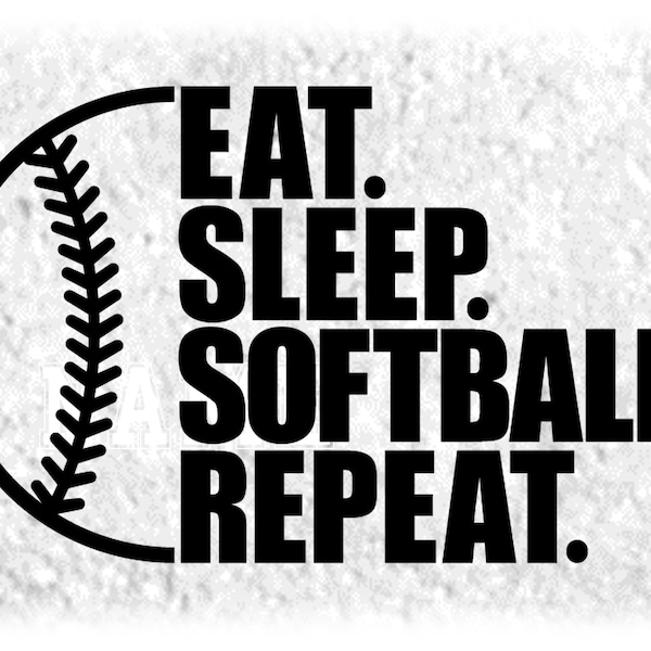 Sports Clipart: Black Words "Eat Sleep Softball Repeat" with Half Ball - Players, Teams, Coaches, Parents - Digital Download svg png dxf pdf