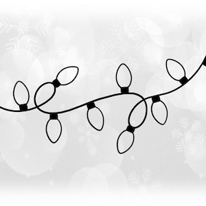 Clipart vacances : brin tourbillonnant ou chaîne d'ampoules de Noël au contour noir sur fond transparent - téléchargement numérique SVG & PNG