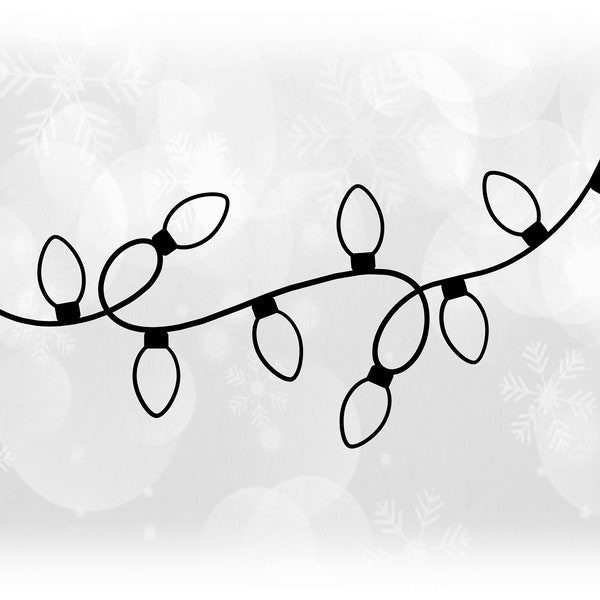 Holiday Clipart: Swirly Strand or String of Christmas Light Bulbs in Black Outline on Transparent Background - Digital Download SVG & PNG