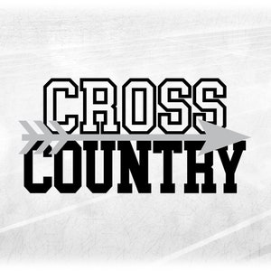 Sports Clipart: Gray Arrow Symbol Layered on Black Bold Varsity Style Words "Cross Country" for Runners - Digital Download svg png dxf pdf