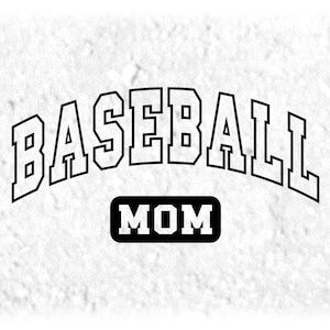 Sports Clipart: Arched Black Bold Word "Baseball" in College Varsity Style with Word "Mom" in Box Below - Digital Download svg png dxf pdf