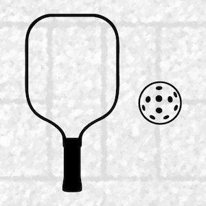 Sports Clipart: Black Pickleball Paddle or Racket Silhouette and Ball with Holes for Players and Fans - Digital Download svg png dxf pdf
