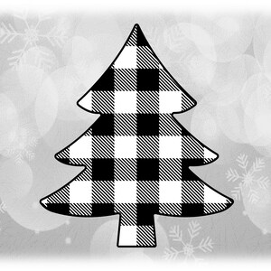 Clipart des Fêtes: Arbre de Noël simple / Evergreen / Pin en blanc et noir Buffalo Plaid Flannel Pattern - Téléchargement numérique SVG & PNG