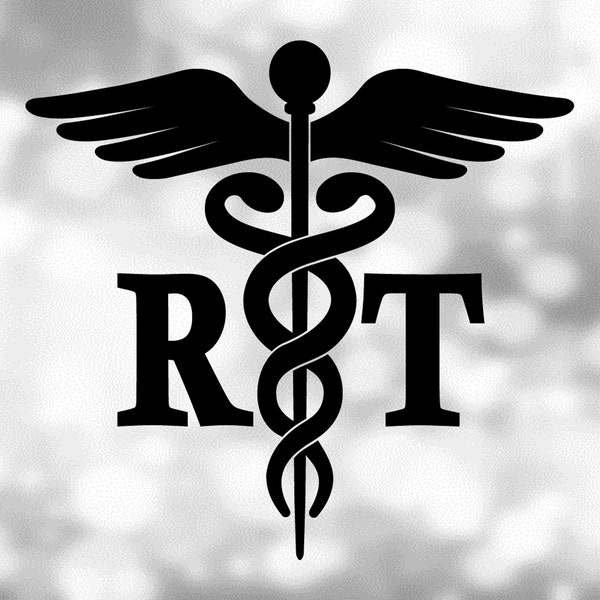 Medical Clipart: Black Medical Caduceus Symbol with RT for Respiratory Therapist or Radiology Technician - Digital Download svg png dxf pdf