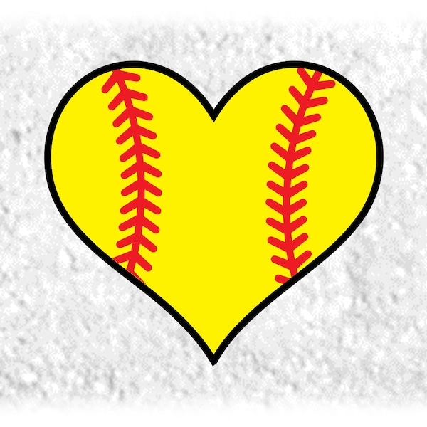 Sports Clipart: Large Black and Yellow Heart Shape w/ Red Softball Threads Inside for Players, Parents, Coaches - Digital Download SVG & PNG