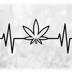 Nature Clipart: Black Marijuana Leaf in Electrocardiogram, ECG, Hartslag, Hartslagmeter met Wiet, Pot - Digitale Download SVG & PNG