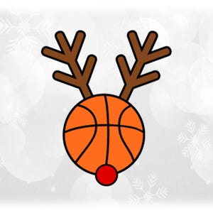 Holiday Clipart: Black and Orange Basketball with Brown Antlers and Red Rudolph Nose for Christmas - Digital Download svg png dxf pdf
