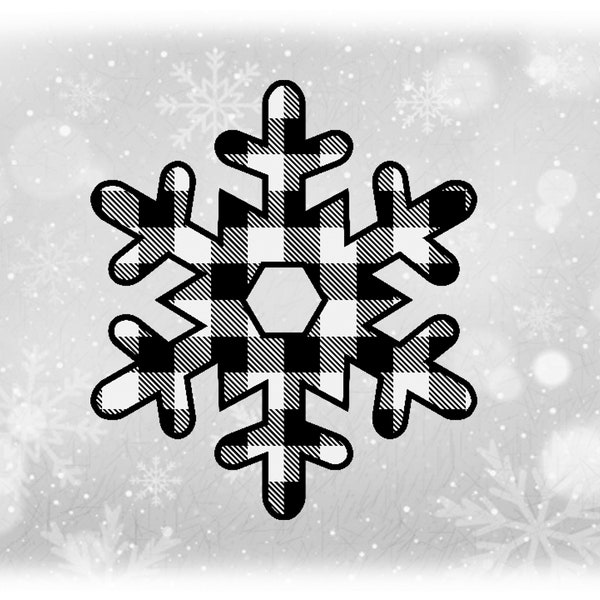 Holiday Clipart: Large White and Black Easy Buffalo Plaid Snowflake for Winter or Christmas Theme Decoration - Digital Download SVG & PNG