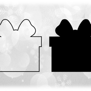 ホリデー クリップアート: クリスマス ギフト ボックスまたはプレゼントのシルエット、リボン付き、黒のソリッドとアウトライン、自分で色を変更 - デジタル ダウンロード SVG/PNG