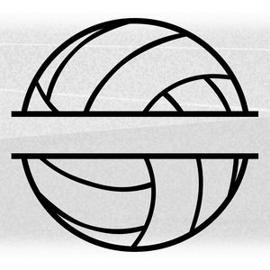 Può includere: Silhouette in bianco e nero di una pallavolo divisa a metà con uno spazio vuoto al centro per il testo.