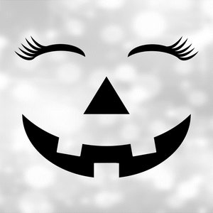 Halloween Clip-Art: Halloween lächelnd geschnitztes Mädchen Gesicht / Kürbis mit geschlossenen Augen/Wimpern - Digital Download SVG & PNG