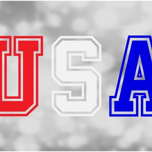 Geografie Clipart: Rood, Wit, Blauw Hoofdletters VS in College Style w / Outlinee, Verenigde Staten van Amerika - Digitale Download SVG/PNG